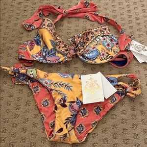 BECCA Floral Bikini Set with Red and Yellow Design